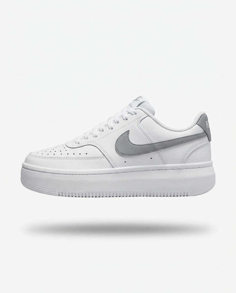 White Nike Court Vision Alta with grey swoosh on white