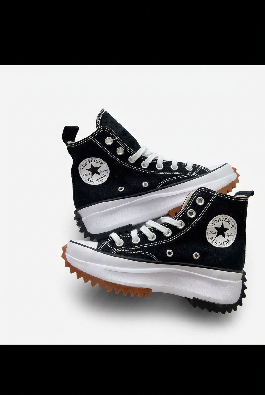 Converse Run Star Hike high top sneakers in black canvas on a chunky white and gum platform sole