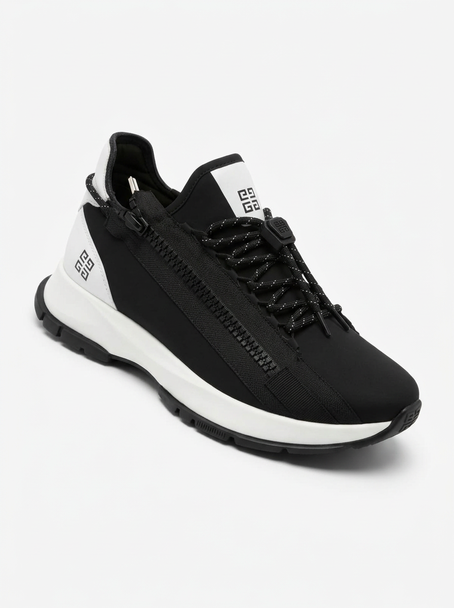 Black Givenchy Spectre zip runner with white 4G heel panel on white