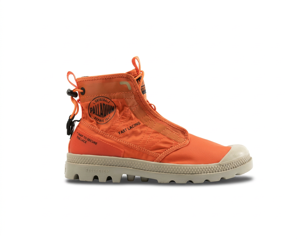 Orange Palladium Pampa fast-lacing boot on a plain white background